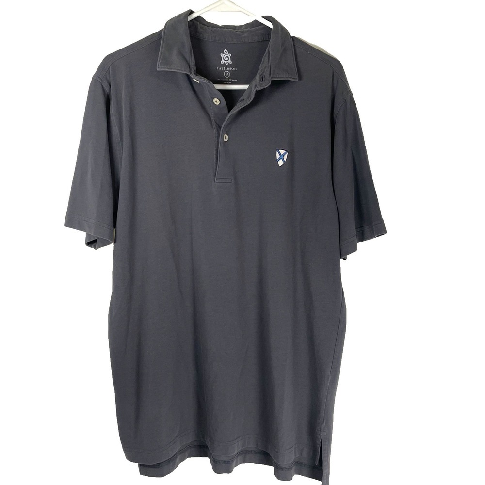Turtleson Polo Shirt M Navy BlueGray Classic Golf Tour Performance Logo Scotland